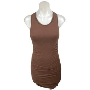 Aritzia Babaton Brown Ruched Sleeveless Racerback Mini Bodycon Tank Dress Sz XS